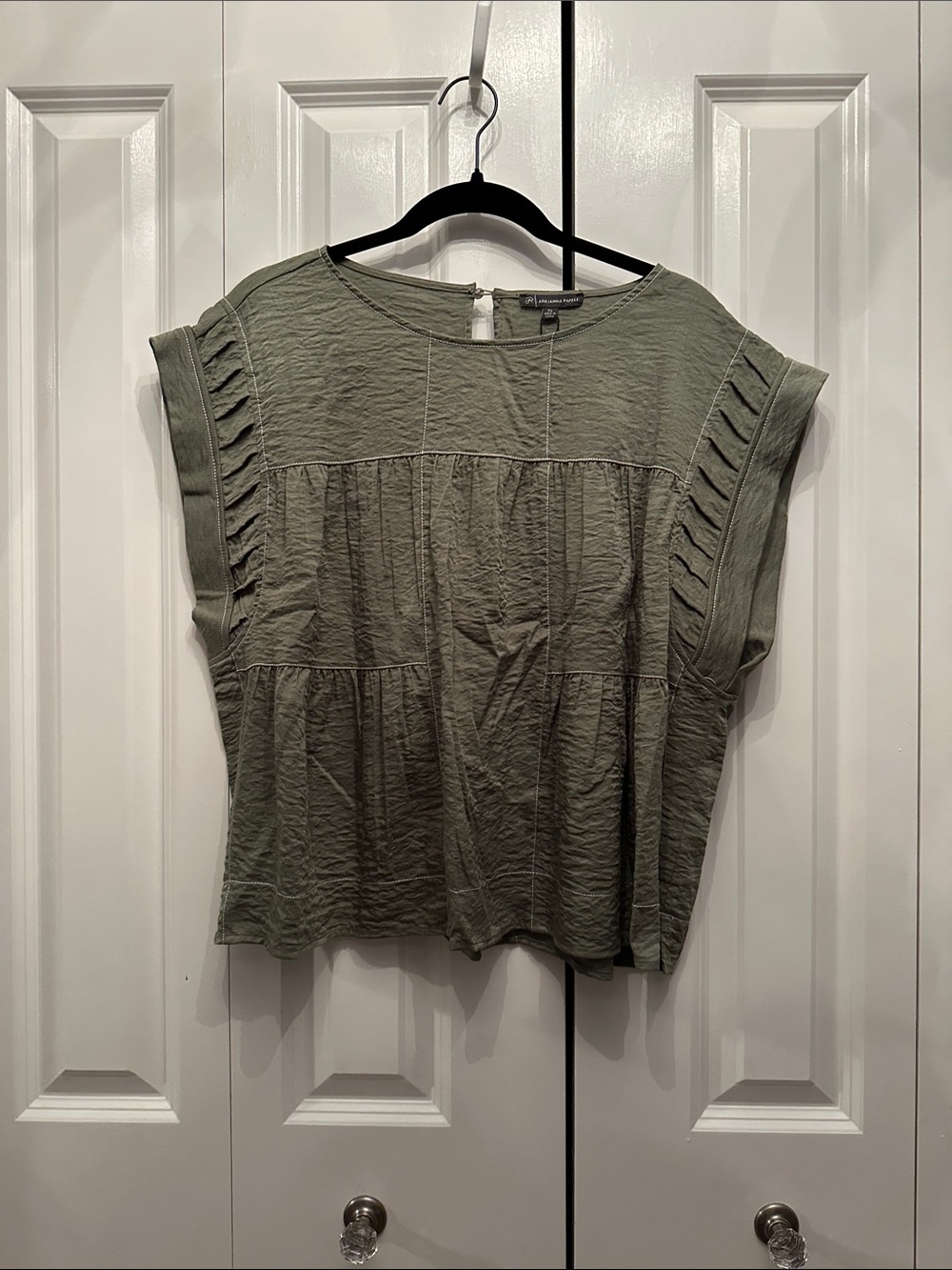 Adrianna Papell Olive Green Textured Ruffle Sleeve Blouse NWT